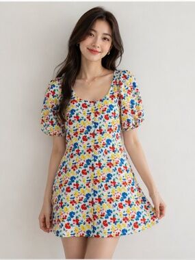 Rixo Target Floral Womens Mini Dress 14 Casual Linen Dainty Funky Summer Kidcore